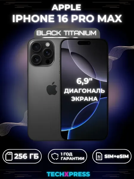 iPhone 16 Pro Max 256 ГБ, Black Titanium